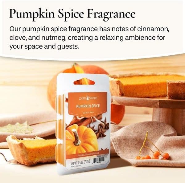 Candle Warmers Etc Classic Wax Melts 2.5oz, Pumpkin Spice Fragrance (4-Pack) – Each Pack has x4 2.5 oz Wax Melts and 30 Hours of Fragrance – Perfect for bedrooms, Living Rooms, and bathrooms