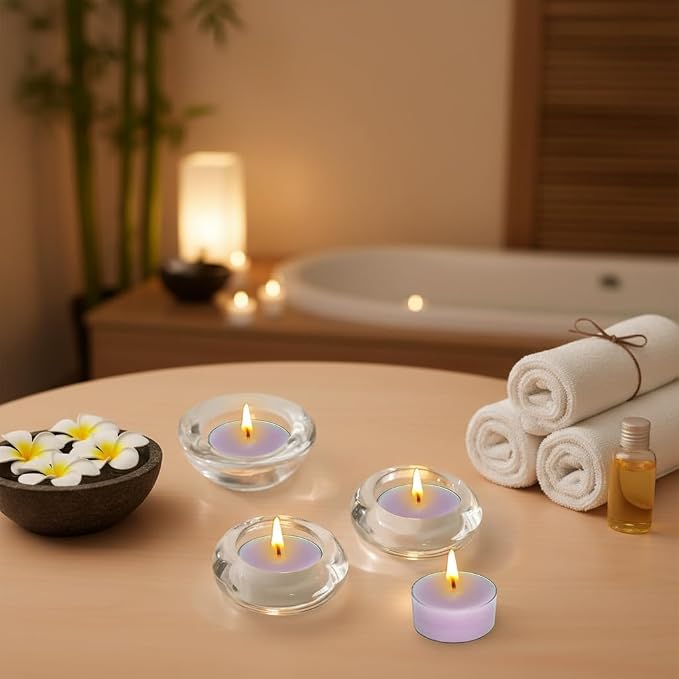 Scented Tealight Candles Light Purple Lavender Scented 12 Count Hand Poured Smokeless 4 Hour Clean Burn for Bedroom Relaxation Spa Night Meditation Yoga Practice Evening Wind Down