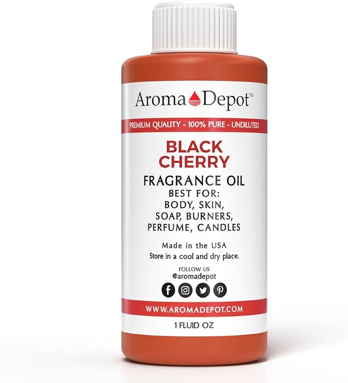 Aroma Depot 1 fl oz Black Cherry Fragrance Oil – Scent for Candle Making, Soap Making, Wax Melts, Diffusers, Body Oil Blends & Incense (30ml)