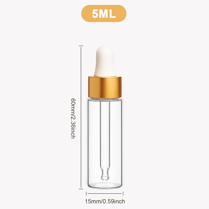 10pcs Mini Glass Dropper Bottle for Essential Oil,1ml Small Clear Sample Dropper Vails with Gold Cap,Perfume Cosmetic Liquid Containers for Traveling (5ml, 10)