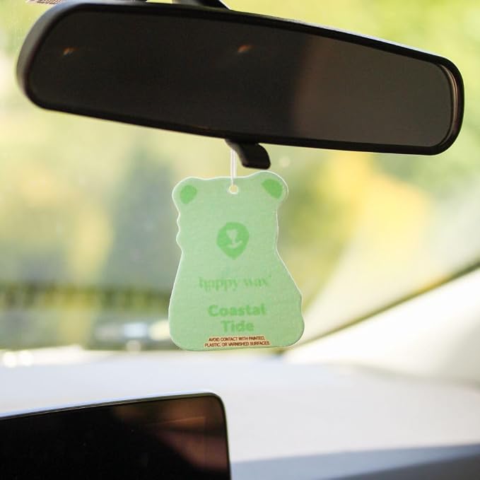 Happy Wax Hanging Car Cub Air Fresheners Infused with Natural Essential Oils, 4 Ct. (Coastal Tide)