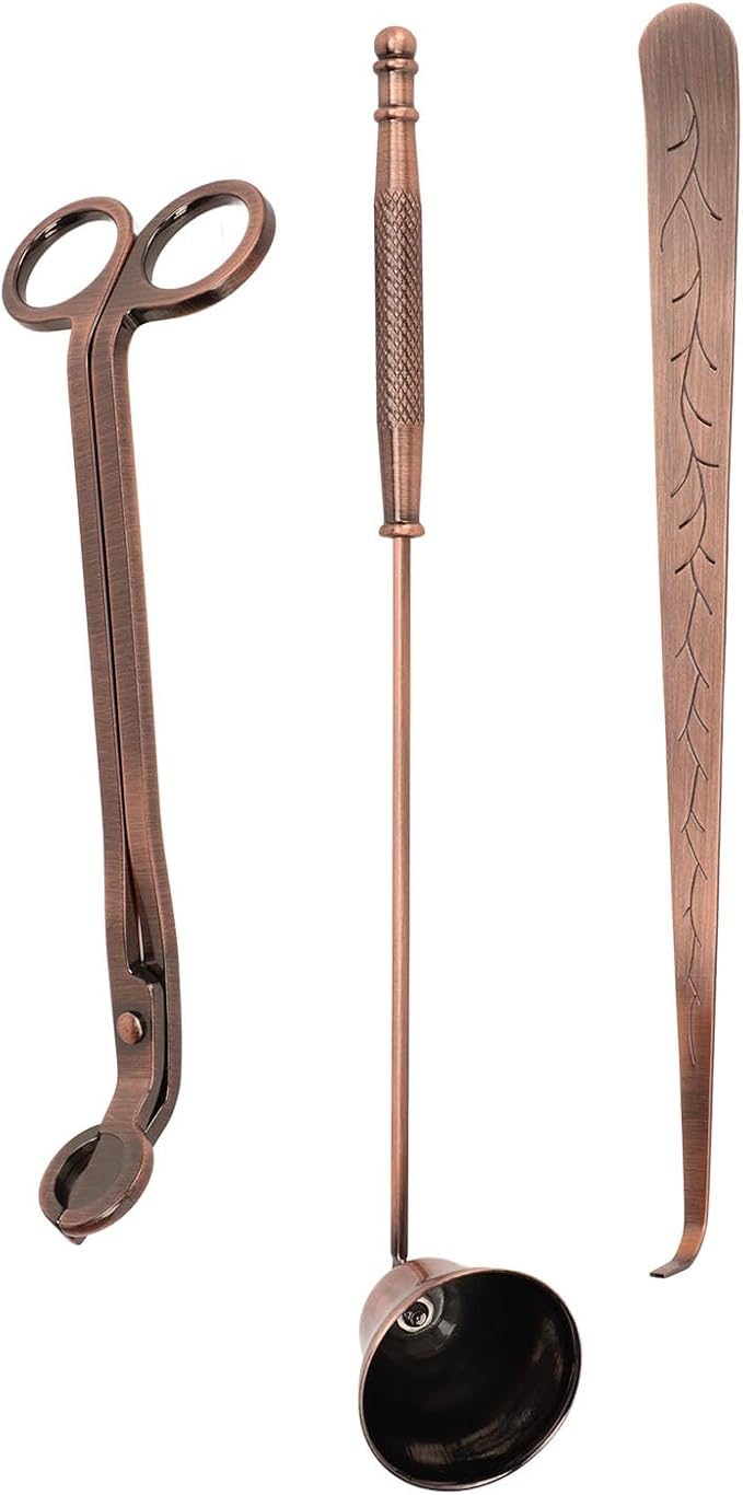 3 in 1 Candle Accessory Set with Candle Wick Trimmer Cutter, Snuffer, Dipper, Bronze Candle Care Kit, Stainless Steel Care Kit Bronze Scented Candles Trimmer Set