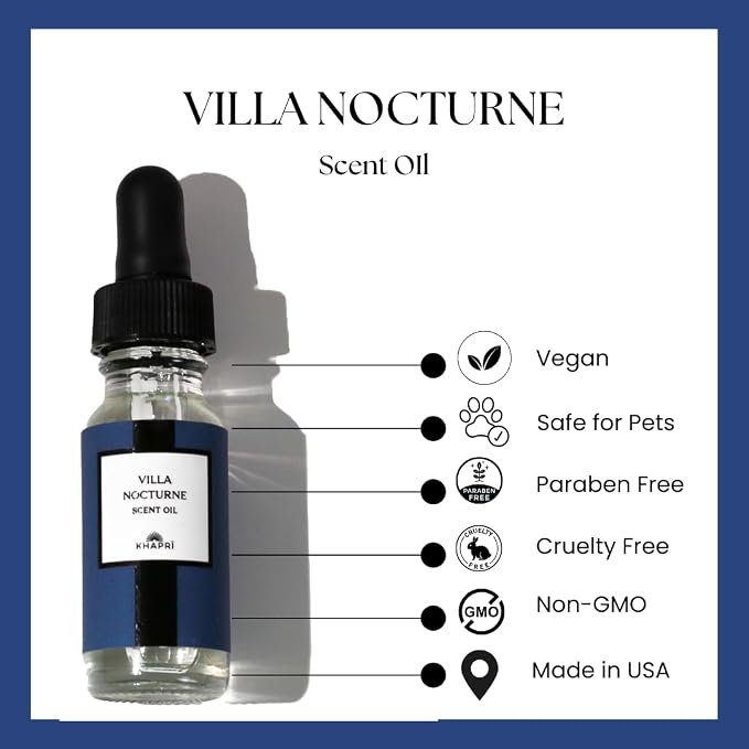 Hotel Inspired Home Perfume Collection -Villa Nocturne– Premium Essential Oil Blend (15mL/0.5 fl Oz) Aroma with Magnolia, Vanilla & Tonka Bean | Long-Lasting, Dropper for Diffuser | Made in USA