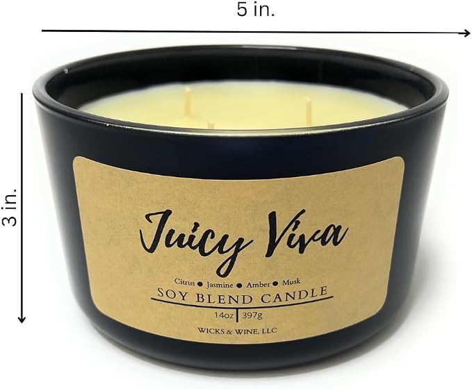 Wicks & Wine Soy Blend 3-Wick Cotton CORE Candle 14oz (Juicy Viva)