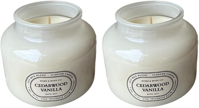 Home&Body Company Scented Candles 12 OZ Fragranced Candle, Soy Blend Wax, Infused with Essential Oils, Home Fragrances, Aromatherapy Home Scented Candles Gift, Scent: Cedarwood Vanilla Pack of 2