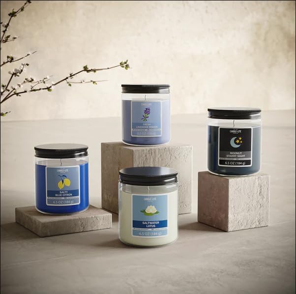 Candle-Lite 2 Pack Scented Candles, Salty Blue Citron, 6.5 oz Jar, Proudly Poured in The USA, Aromatherapy Candle Set, Single-Wick with 40 Hours of Burn Time, Ideal Gift for Men and Women