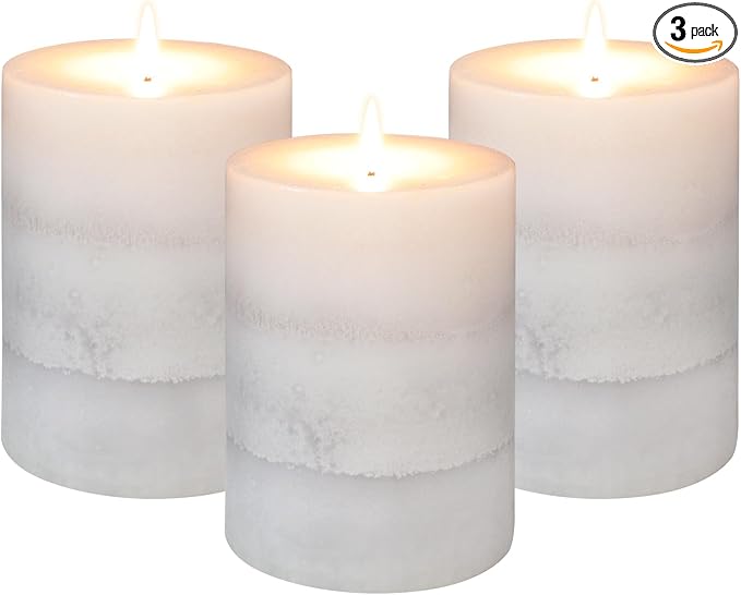 Gray Pillar Candles Cozy Cotton Scented Set of 3 Mottled 3 Layers Hand-Poured Classic Emergency Candle Aromatherapy Candles for Weddings, Home Decorations, Spa, Restaurant 3"X4"