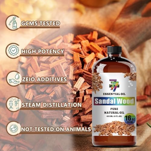 Sandalwood Essential Oil, Sandalwood Oils, for Diffuser, Meditation, Humidifier, DIY Candles, Soap, Yoga, Massage, Gift, Essential Oil, GV77ZF Sandalwood Fragrance Oil - 16 fl oz (480 ml)