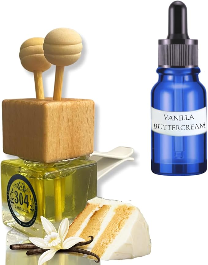 Cute Refillable Car Air Freshener Vent Clip 8mL – Vanilla Buttercream – 15mL Refill Included – Long Lasting Fragrance Oil Diffuser – 100% American Handmade Odor Eliminator