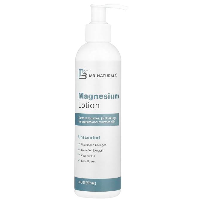 Unscented Magnesium Lotion for Sleep & Leg Cramps, Suitable for Sensitive Skin, Helps with Muscle Relaxation, Soothes Tired Legs & Foot Aches and Supports Restful Nights, 8 fl oz by M3