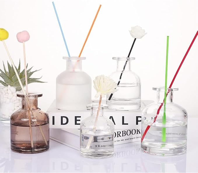 Glass Diffuser Bottles Empty Refillable Glass Container Jar 150ml / 5oz Fragrance Accessories DIY Replacement Diffuser Sticks Sets for Essential Oils Reed Sticks Crafts Spa Home Decoration (White)