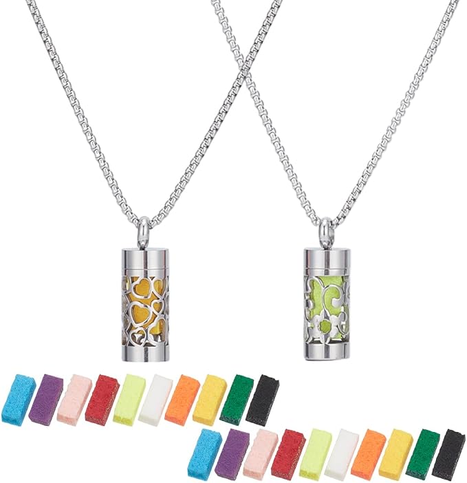 WEBEEDY 2 Styles Essential Oil Diffuser Necklaces with 20 Refill Pads for Women Men, Stainless Steel Aromatherapy Pendant Necklaces Jewelry Gift for Christmas Valentine's Day Mother's Day Birthday