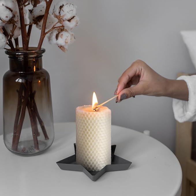 DEYBBY Cream White Beeswax Honeycomb Rolled Pillar Candles Set of 6 - Handmade Pure Organic Bees Wax Candles for Anniversary Study Decor Housewarming Gift (2×3.3 in)