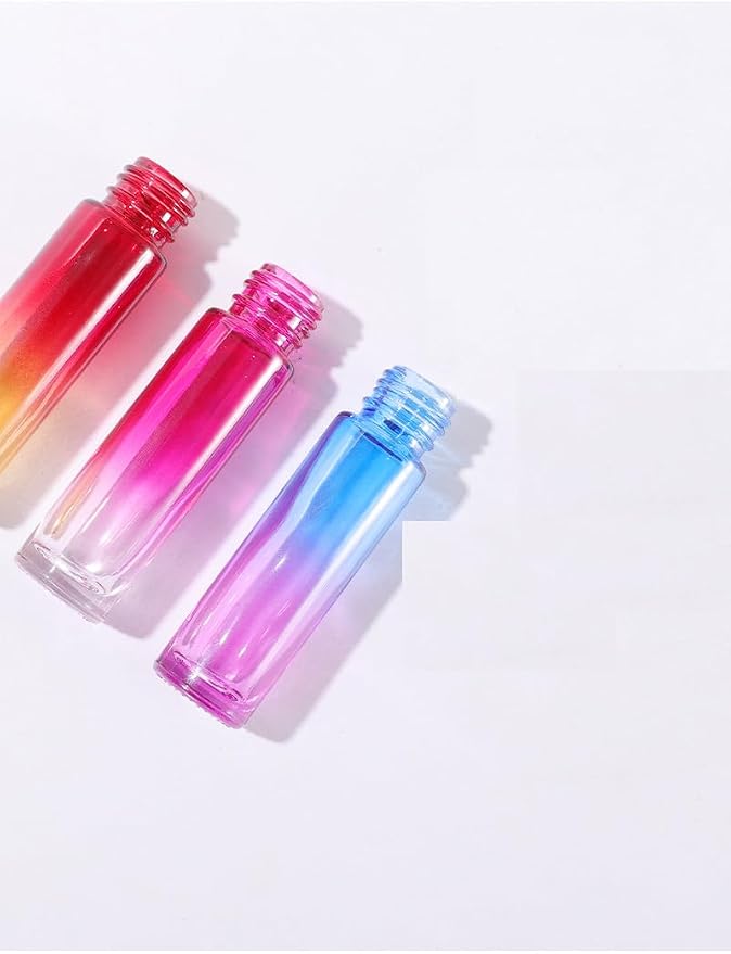 10 Packs 10ml Gradient Color Essential Oil Roller Bottles,Thick Glass Empty Refillable Roll On Bottles with Stainless Steel Roller Balls for Travel,Fragrance,Perfume, Essential Oil (Blue)