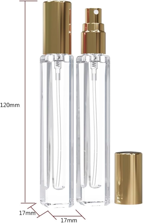 5PCS Cologne Atomizer Empty, 10ML Mini Perfume Bottles Refillable With Dispenser Tools, Pocket Spray Bottle for Travel and Sample Container (Transparent+Golden Cap)