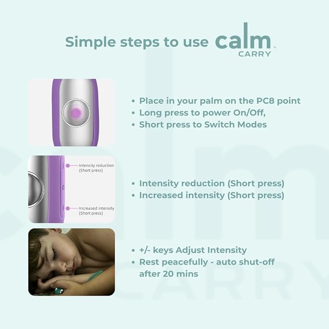 CalmCarry Glowco Sleep Aid Device – Handheld Microcurrent Relaxation Tool, Supports Calm, Focus & Gentle Relief, USB Rechargeable, Portable Wellness Device for Adults & Kids | Purple Calm Carry