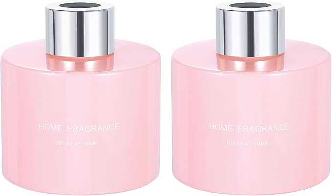 HARFINGTON 2pcs Empty Glass Diffuser Bottle 140ml/4.7oz Refillable Fragrance Accessories Aromatherapy Jar Container for Replacement Reed Diffuser DIY Home Bathroom Pink with Silver Tone Cap