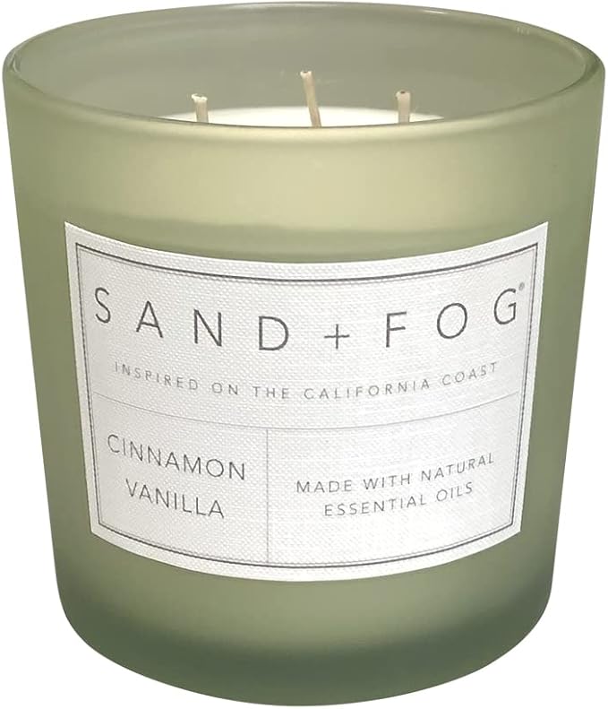 Sand + Fog Scented Candles - Cinnamon Vanilla - Additional Scents and Sizes - 3 Wicks 100% Cotton Lead-Free - Luxury Air Freshening Jar Candles - Perfect Home Decor - 21 oz