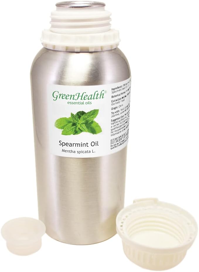 GreenHealth Spearmint Essential Oil 16 fl oz – 100% Pure & Uncut, Therapeutic Grade, Natural Aromatherapy Oil in Aluminum Bottle