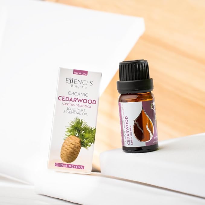 Essences Bulgaria Organic Cedarwood Essential Oil 0.34 Fl Oz 10ml Cedrus atlantica - 100% Pure Natural Undiluted Therapeutic Grade for Aromatherapy with Diffuser Humidifier DIY Men Cologne