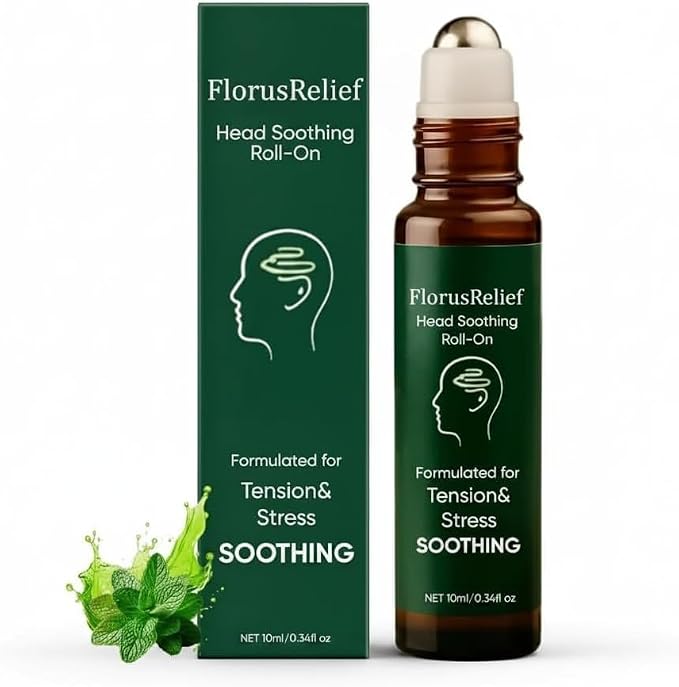 Florus Relief Roll on, Migraine Roll on with Magnesium Glycinate, Lavender, Peppermint, Chamomile for Headache Support (1)