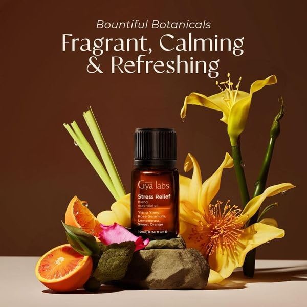 Stress Relief Essential Oils for Diffuser & Stress Relief Essential Oil Roll On Set - Essential Oils Set - 2x0.34 fl oz - Gya Labs