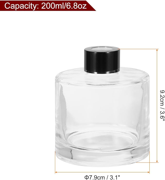 HARFINGTON 2pcs 200ml/6.8oz Empty Glass Diffuser Bottle 3.6" x 3.1" Refillable Fragrance Accessories Aromatherapy Jar Container for Replacement Reed Diffuser DIY Home Bathroom Transparent