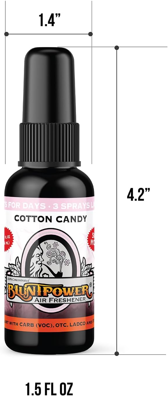 BluntPower (Cotton Candy, 3 Pack) Concentrated Air Freshener - Premium Oil Based Air Freshener Spray For Home and Car - Long-Lasting Bathroom Spray, Car Freshener, & Odor Eliminator Spray