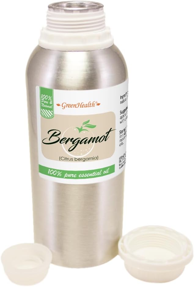 Bergamot Essential Oil – 8 fl oz (237 ml) Aluminum Bottle w/Plug Cap – 100% Pure Essential Oil - GreenHealth