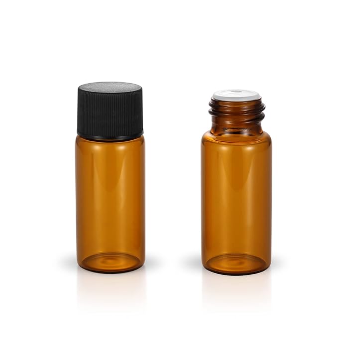 12 Pack Set Brown Screw Cap Glass Bottle Small Mini Empty Oil Amber Vial (10ml)