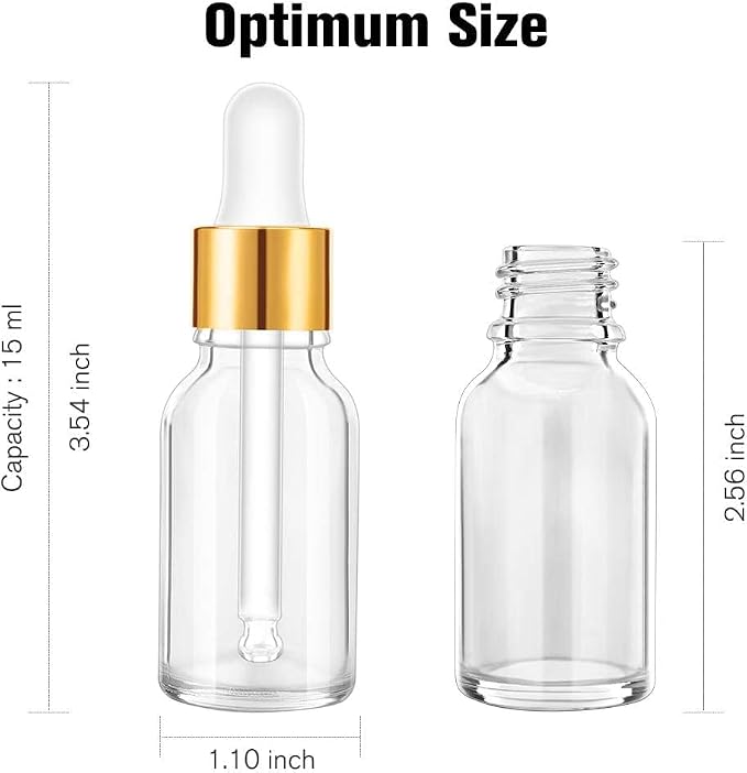 PrettyCare Glass Eye Dropper Bottles 99 Pack, 0.5oz (15ml) Empty Thick Bottles Bulk with Leakproof Golden Caps