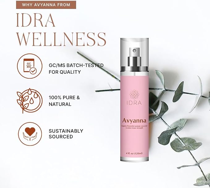 IDRA Avyanna Essential Oil Blend by Idra Wellness Inspire The Powerful Woman Therapeutic Grade Aroma for Diffusers & Aromatherapy Jasmine Cedarwood Vanilla 120 mL