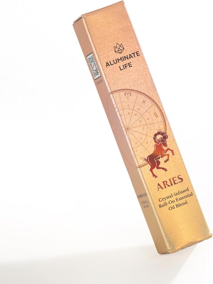 Aries Zodiac Crystal-Infused Essential Oil Rollerball, Aromatherapy Blend - Focus & Motivation, Premium Astrology Sign Birthday Gift, Natural Therapeutic Roller, 10 mL