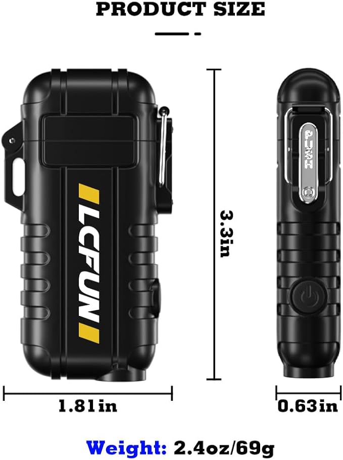 LcFun USB C Rechargeable Electric Lighter, Waterproof Plasma Lighters with LED Battery Display, Windproof Long Arc Lighters for Candle, Camping, Hiking, Outdoor Survival Gadgets for Men