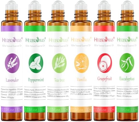 Aromatherapy Oils Roller Set, Natural Pre-diluted Essential Oils Roll On with Glass Rollerball, Relaxation Gift for Women & Men, Christmas Gift