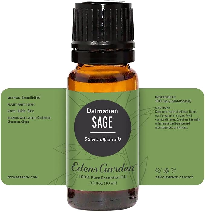 Edens Garden Sage- Dalmation Essential Oil- 100% Pure Premium Grade, Undiluted, Natural, Therapeutic, Aromatherapy, The Best for Candle, Laundry, Humidifiers 10 ml (.33 fl oz)