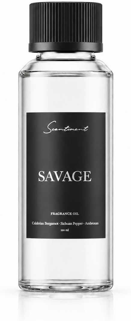 Scentiment Savage Diffuser Oil - Premium Hotel Scent with Notes of Calabrian Bergamot, Sichuan Pepper & Ambroxan Home Scent, Hotel Fragrance Oil Diffuser Refill - 4.06 fl oz (120 mL)