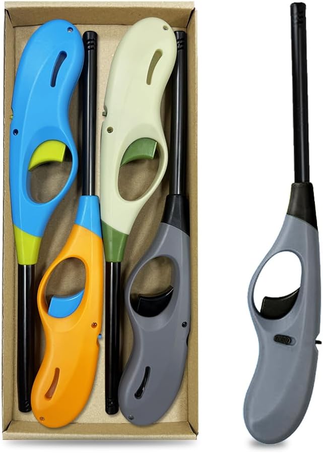 Butane Lighter, 4pcs Refillable Long Lighter for Candle BBQ Fireplace(No Butane Inside)