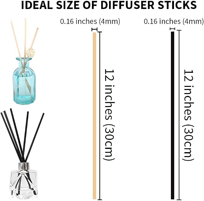 100PCS Black and Natural Fiber Reed Diffuser Sticks 12 Inch Long 4mm Diameter Strong Absorption Refill Replacement Reeds for Diffuser Stick Essential Oil Scented Aroma Fragrance Rod for Home
