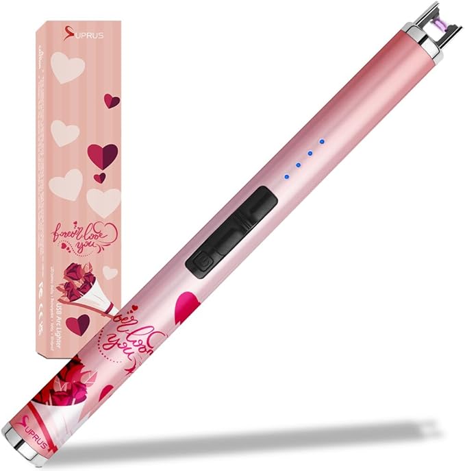 SUPRUS Candle Arc USB Type C Lighter Electric Lighter with Upgraded LED Battery Display Safety Switch Rechargeable Flameless Plasma Windproof Portable for Mother‘s Day (Pink)