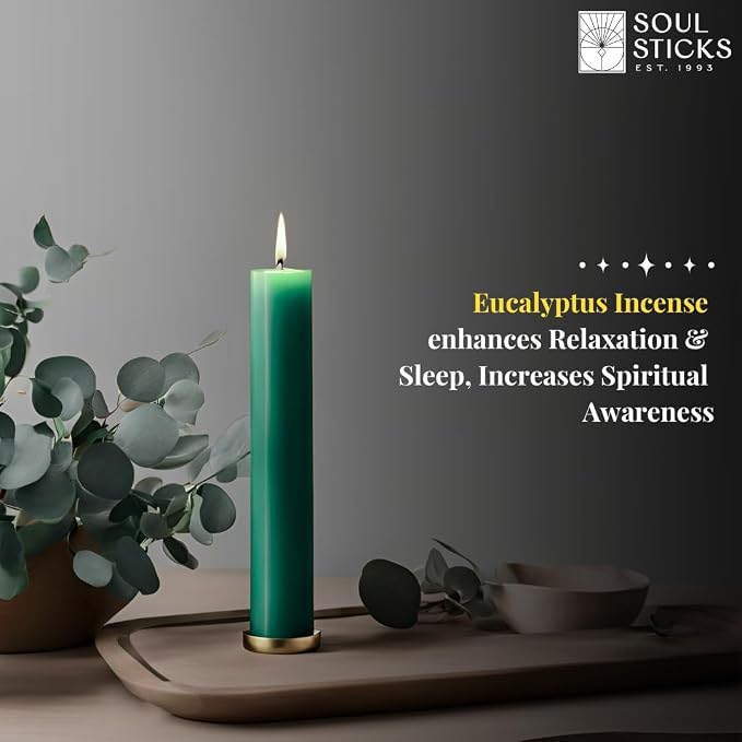 SOUL STICKS 4" Scented Ritual Candles Chime Taper Premium Candles 20 pcs for Rituals, Ceremonies, Meditation, Altar and Spells (Blue Green/Eucalyptus)
