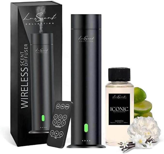 Wireless Aroma Diffuser with 120mL Iconic Scent Oil Included - for up to 1000sq. ft Coverage - Hotel Scent Diffuser - Remote Control - Home Luxury Essential Oil Diffuser - Aromatherapy