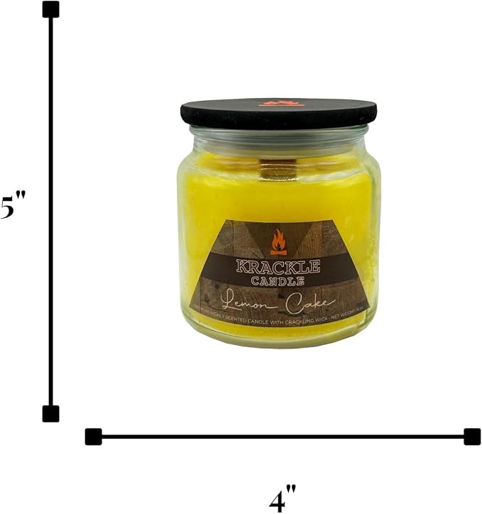 Krackle Candle | Lemon Cake | 16 oz Scented Candle with Natural Crackling Wooden Wick | Poured in the USA | Lemon, Banana & Vanilla Cream Fragrance