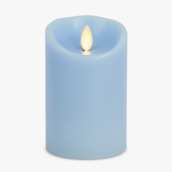 Luminara Flameless LED Battery Operated Flickering Pillar Moving Flame Candles (Airy Blue, 3" x 4.5")