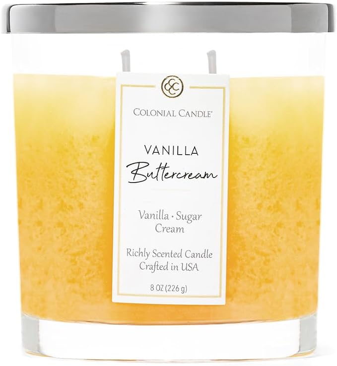 Colonial Candle Vanilla Buttercream Scented Candle Jar, Highly Fragranced Candles for Home Scented, Mottled Wax Candle, 2 Wick, 8 oz - Made in the USA