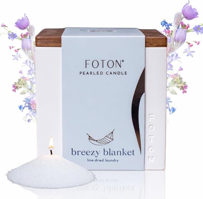 Foton Pearled Candle Le Cube Concrete Vase Set 16 Oz Square - Breezy Blanket Scented - Refillable Jar Scented Candle Sand Wax with 15 Wicks - Natural Non-Toxic Decorative Candles for Home