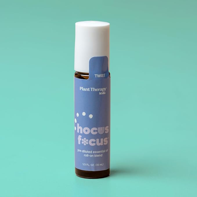 Plant Therapy Kids Hocus Focus Essential Oil Blend Pre-Diluted Roll-On 10 mL (1/3 oz) Aromatherapy Blend for Focus, Attention, and Concentration, KidSafe