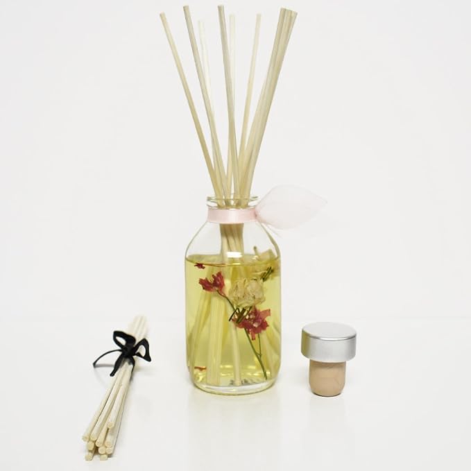 Wild Flowers Diffuser Set, Bathroom Decor, Home Fragrance, Spa Scent | Rose, egyptian jasmine, and sweet pea profile, guest bath, decorative glass bottle, powder room, entryway, office shelf