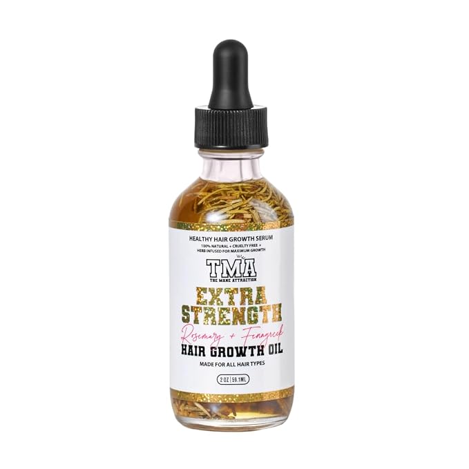 The Mane Attraction Extra-Strength Herbal Hair Growth Oil, Rosemary & Fenugreek Blend, Castor & Vitamin E Infusion, Scalp-Nourishing for All Hair Types, 2 Fl Oz