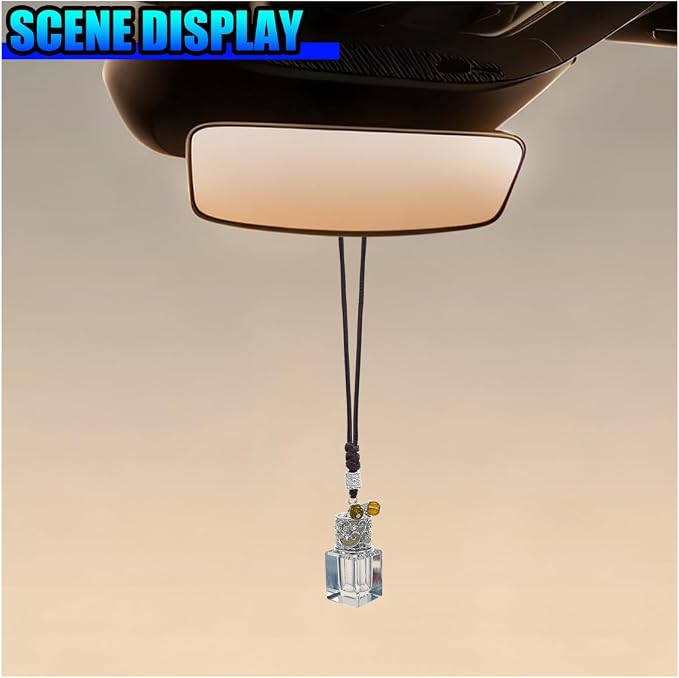 Hanging Car Essential Oil Diffuser Bottle, Crystal Block Car Rear View Mirror Charm, 8 ml Empty Glass Bottle Pendant, Elegant Auto Interior Decoration Accessories (Block)